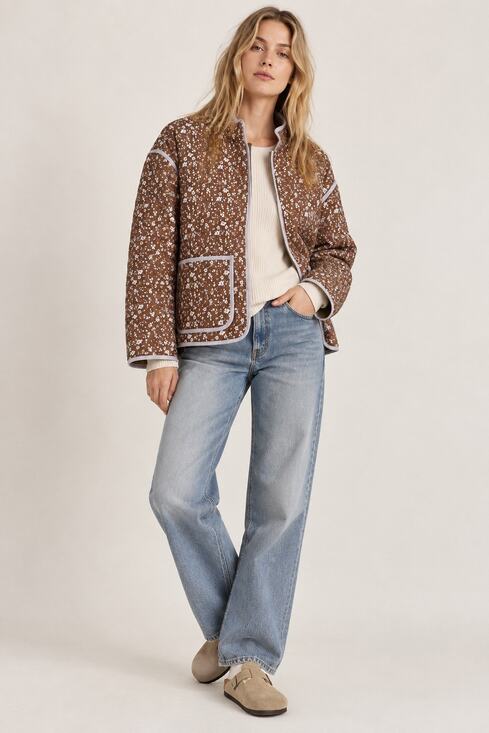 Thread & Supply Jackets & Blazers - NWT Thread & Supply Floral Quilted Jacket Brown Lavender Size L